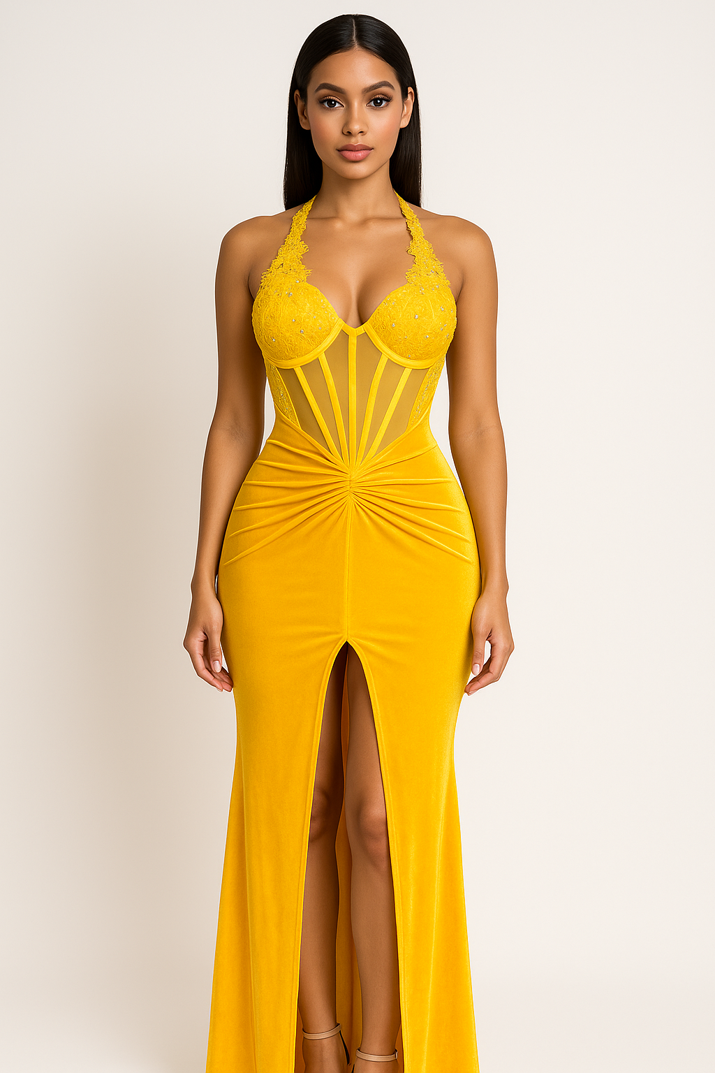 Golden Aura Lace Gown