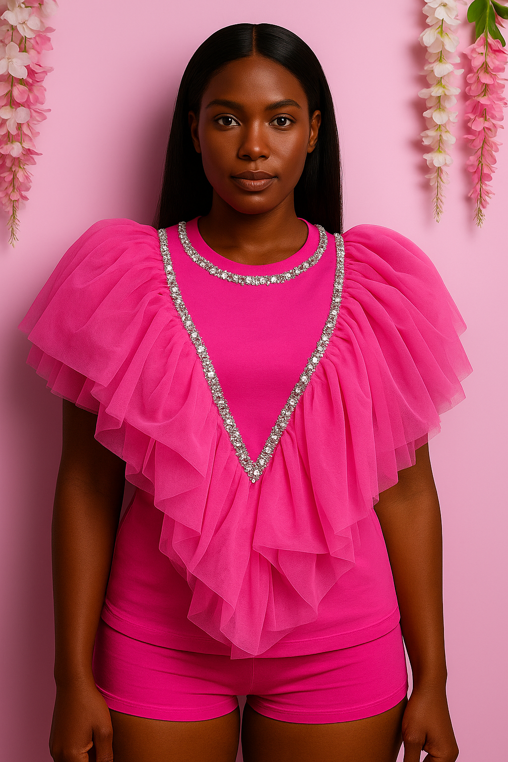 Sparkly Pink Ruffle Shirt