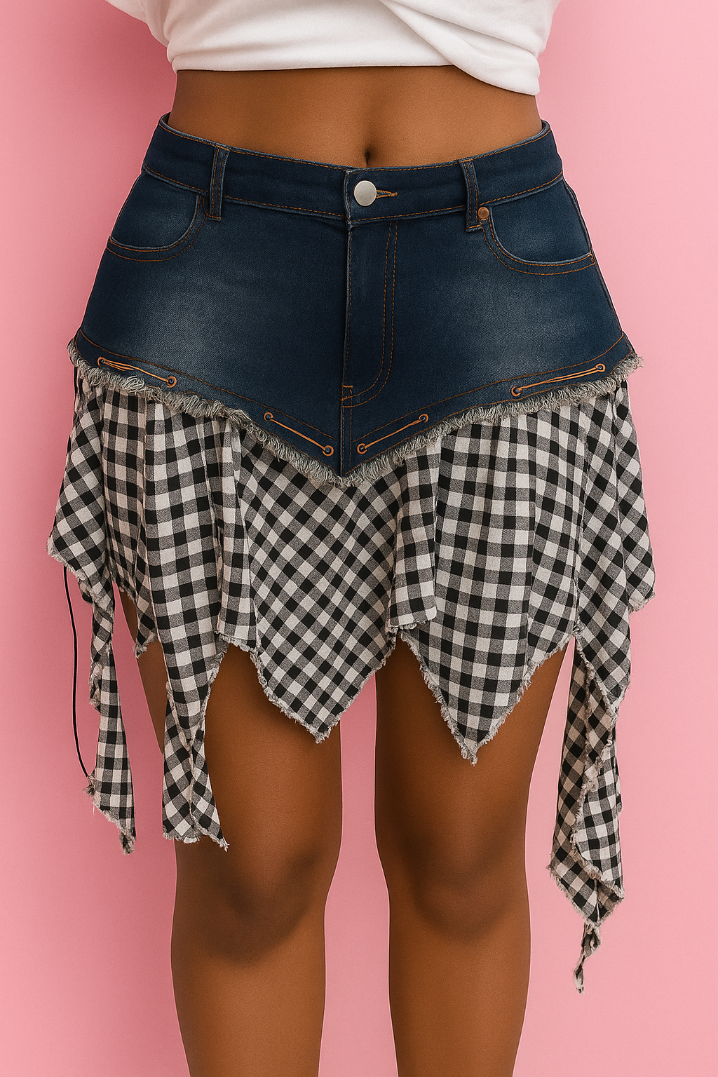 Checkmate Denim Ruffle Skirt